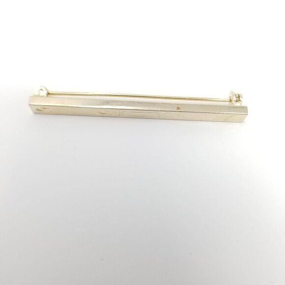 Vintage Etched Gold Tone Rectangular Bar Brooch, Lapel Pin, Estate - Picture 2 of 5